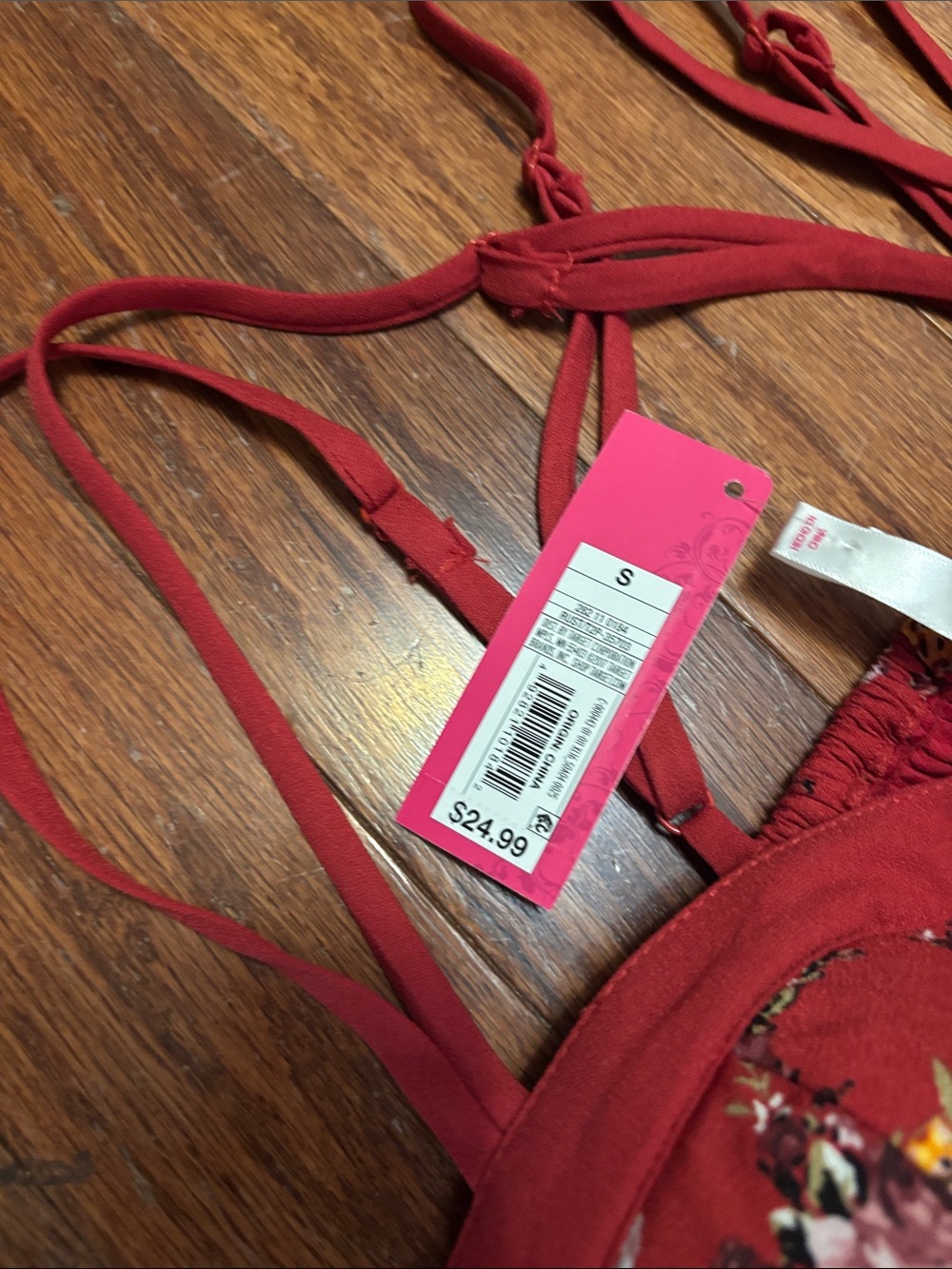Xhilaration Red Floral Mini Dress with Strappy Back - Picture 3 of 8